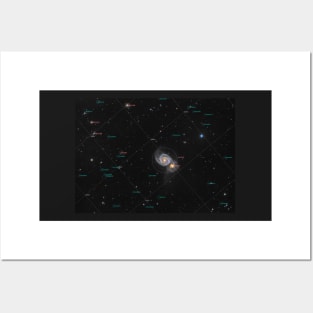 Whirlpool Galaxy (M51) in constellation Canes Venatici, annotated Posters and Art